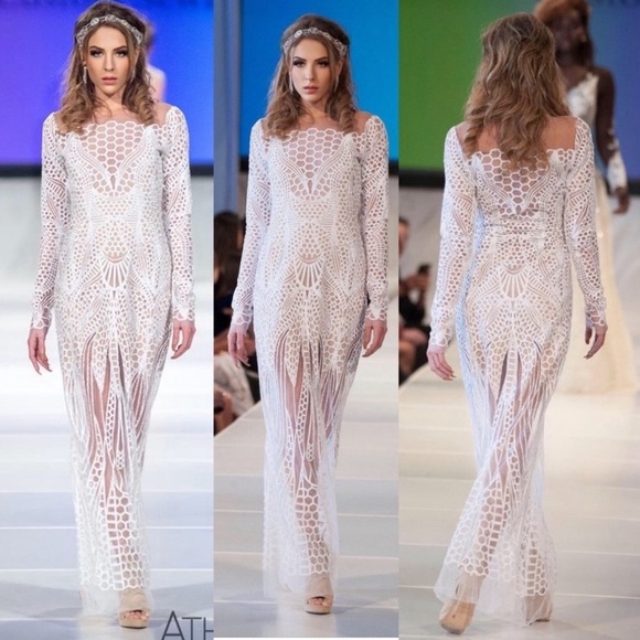 Lucia’sSarto Wedding Dress Sequin Short Sleeve xs - Picture 4 of 16